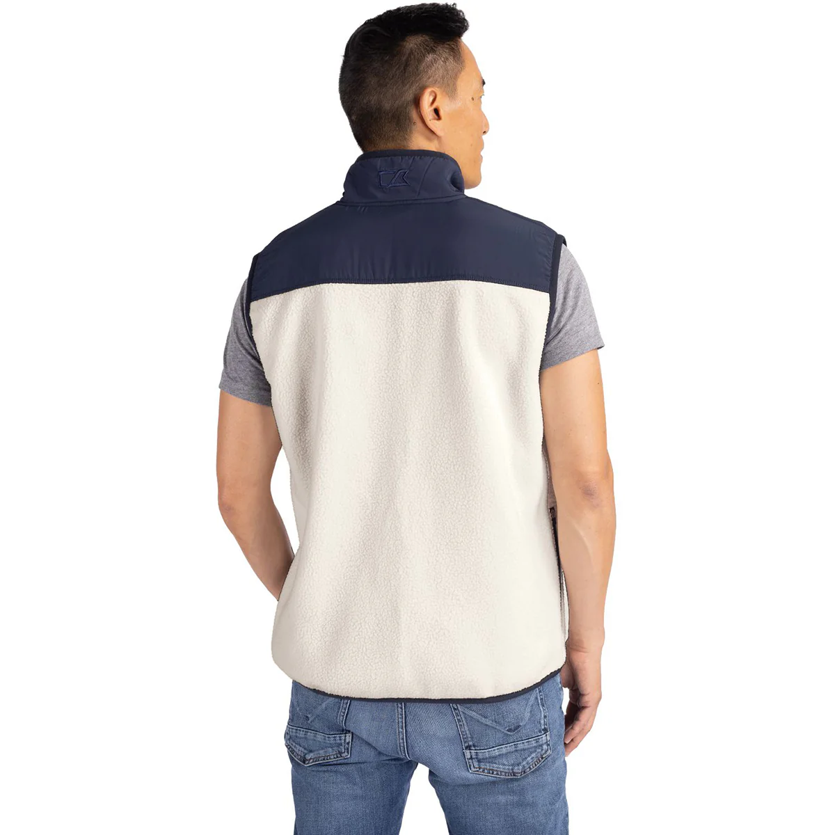 Cutter & Buck Men's Shell/Navy Blue Cascade Eco Sherpa Fleece Vest - Image 4
