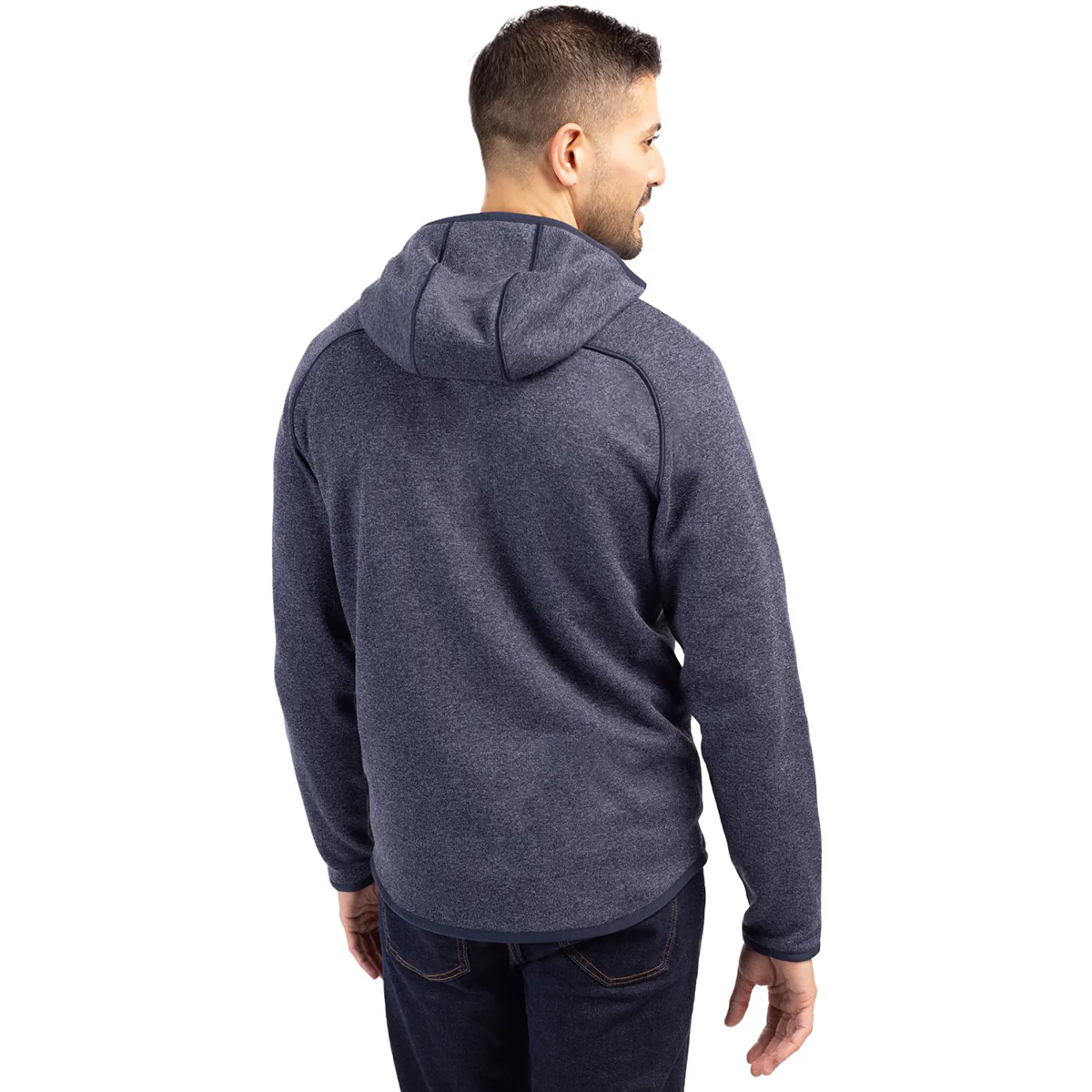 Cutter & Buck Men's Liberty Navy Heather Mainsail Full Zip Hooded Jacket - Image 4