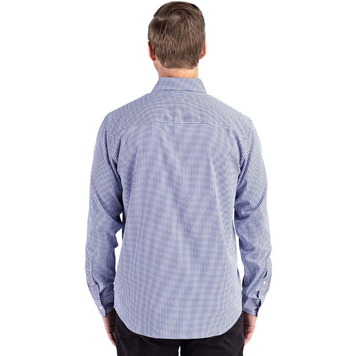 Cutter & Buck Men's Tour Blue/White Skyline Epic Confidence Recycled Gingham Long Sleeve Dress Shirt - Image 4