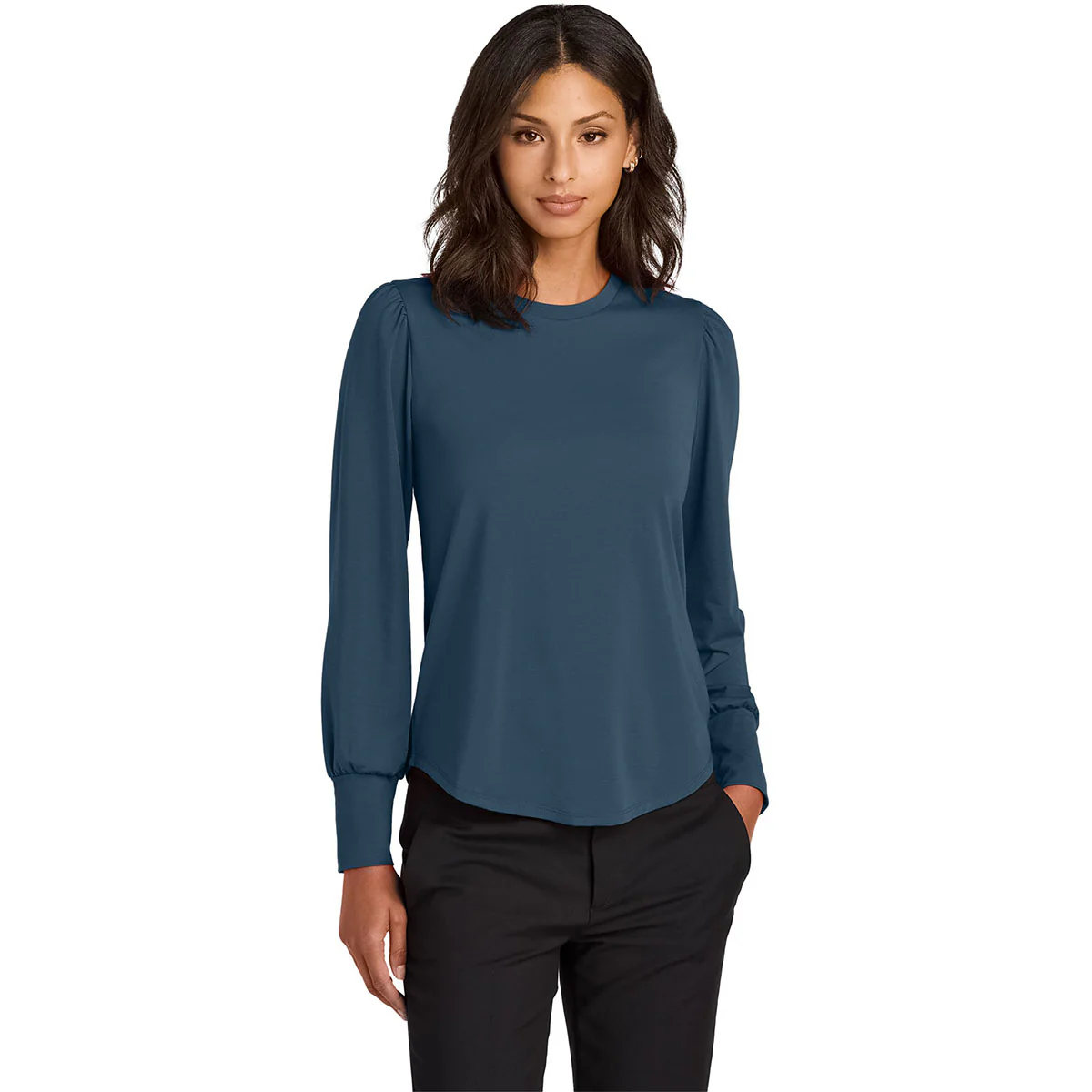 Mercer+Mettle Women's Insignia Blue Stretch Jersey Long Sleeve Blouson Top - Image 3
