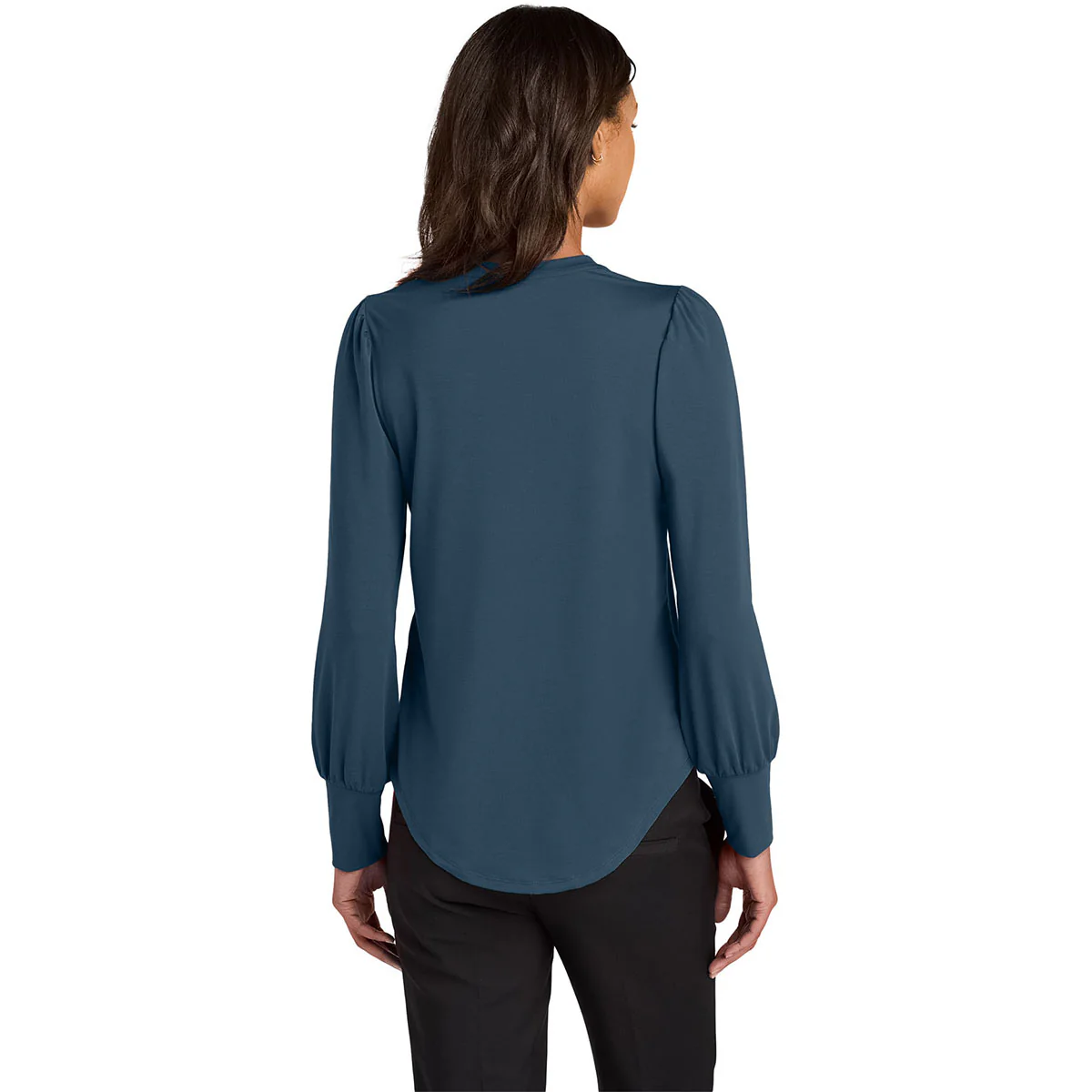 Mercer+Mettle Women's Insignia Blue Stretch Jersey Long Sleeve Blouson Top - Image 4