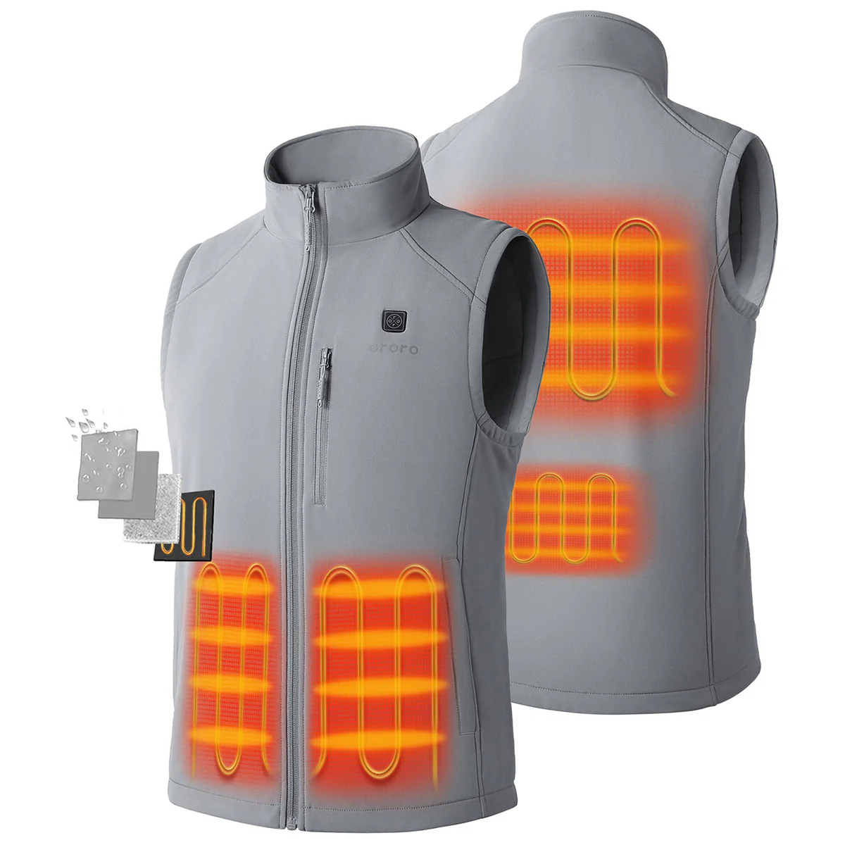 Ororo Men's Grey Heated Softshell Vest - Image 4