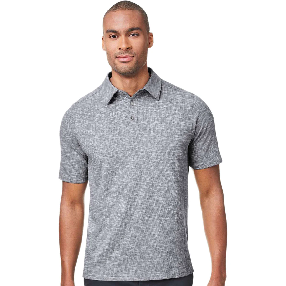 North End Men's Classic Navy Heather Eclipse Jacquard Polo - Image 3