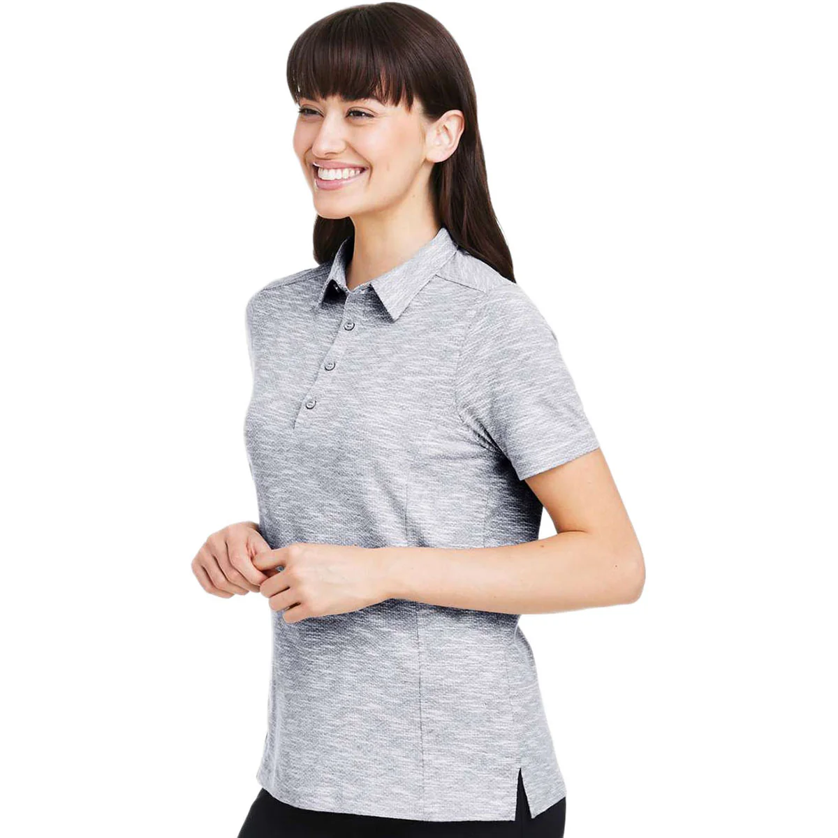 North End Women's Platinum Heather Eclipse Jacquard Polo - Image 5