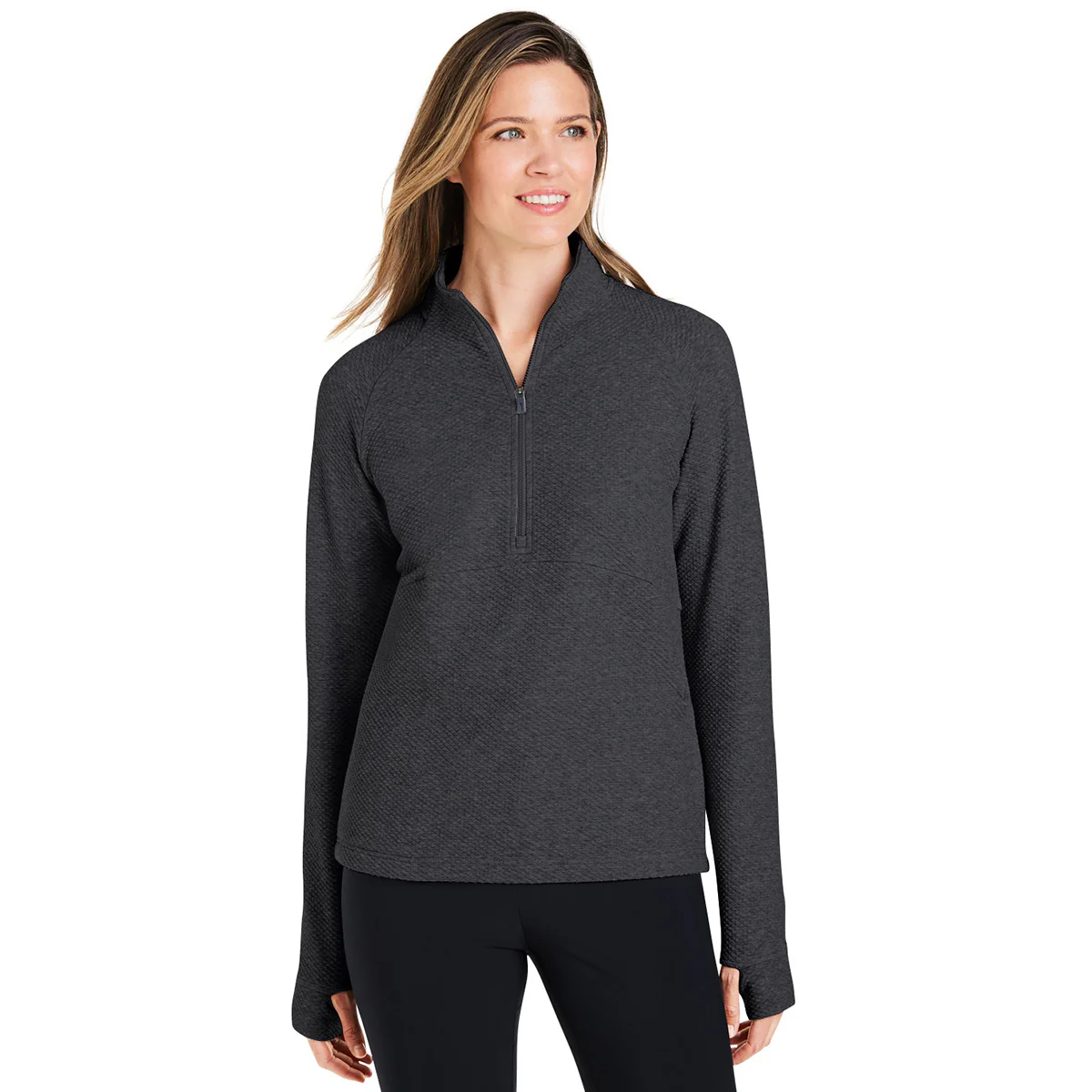 North End Women's Black Heather Spirit Textured Quarter Zip - Image 4