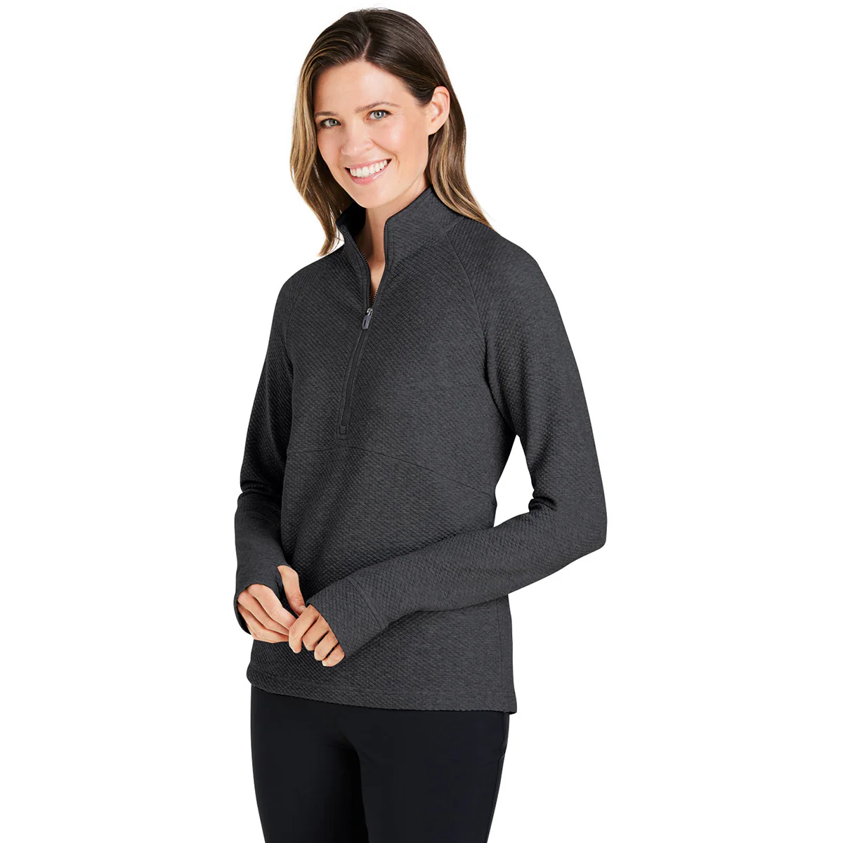 North End Women's Black Heather Spirit Textured Quarter Zip - Image 6