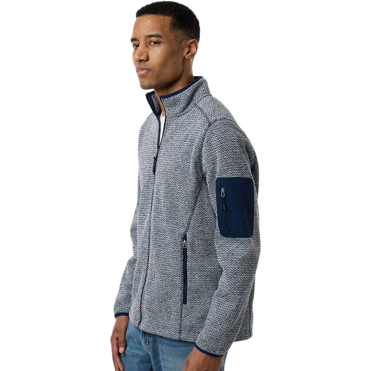 North End Men's Classic Navy/White Jasper Full-Zip Fleece Jacket - Image 5