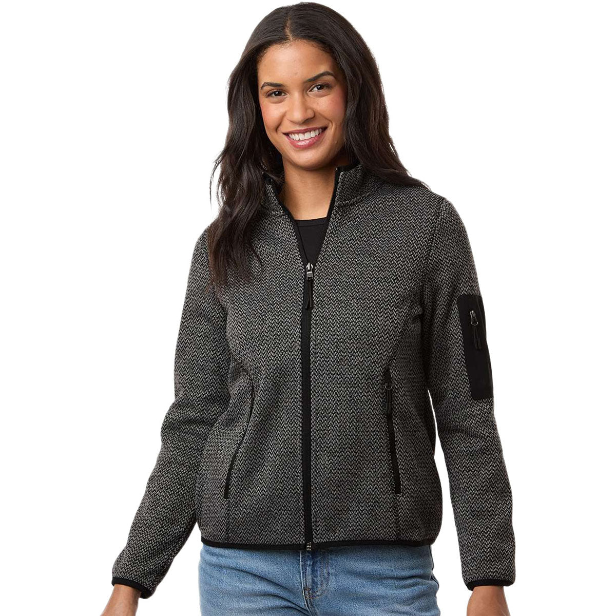 North End Women's Black/Grey Jasper Full-Zip Fleece Jacket - Image 3
