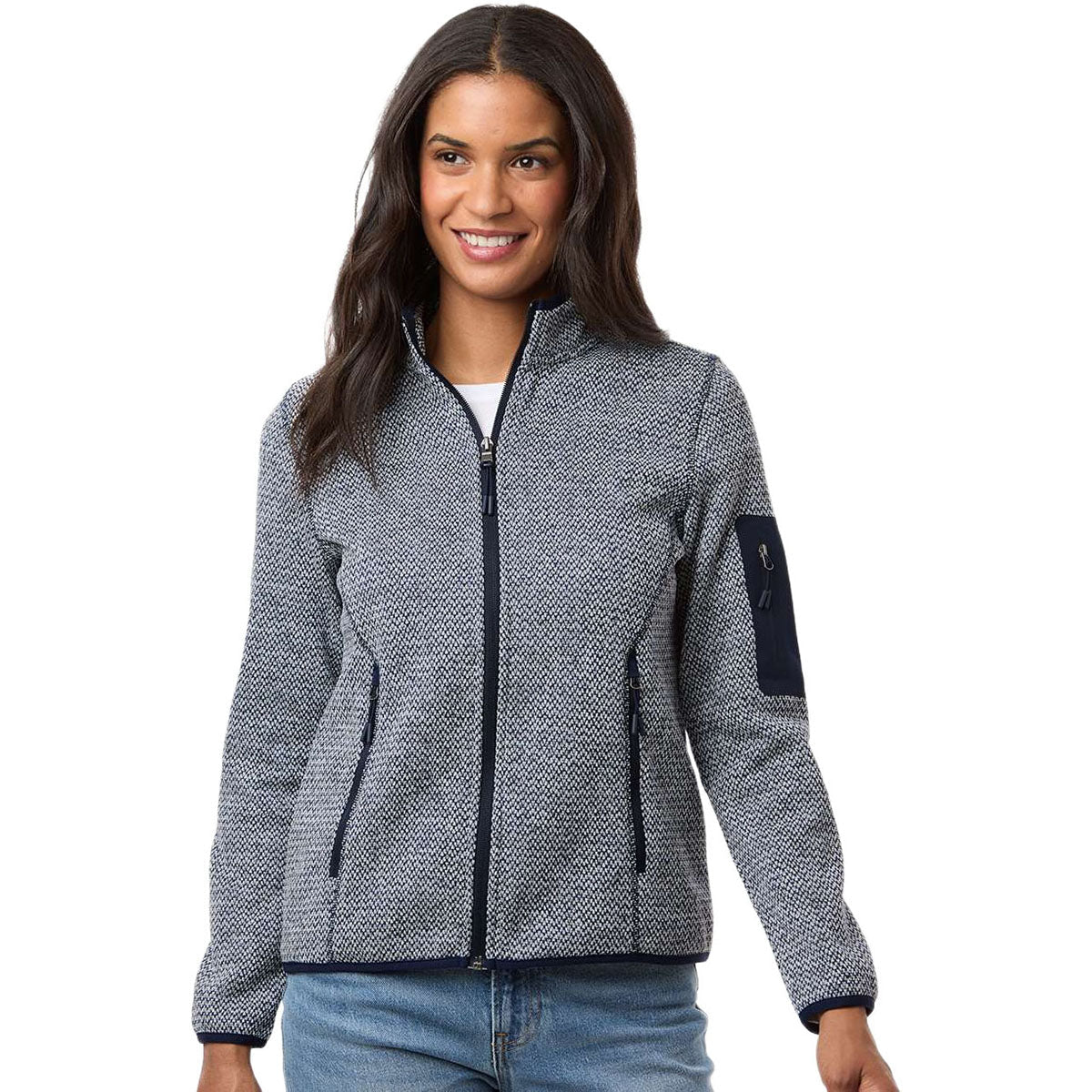 North End Women's Classic Navy/White Jasper Full-Zip Fleece Jacket - Image 3