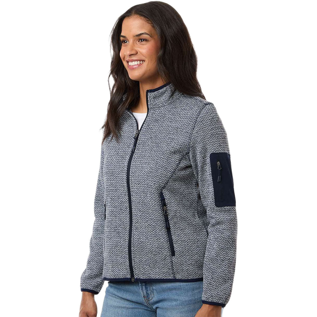 North End Women's Classic Navy/White Jasper Full-Zip Fleece Jacket - Image 4