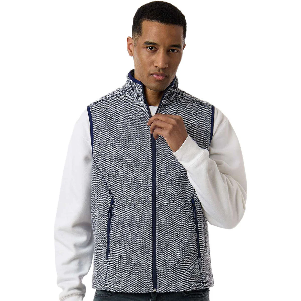North End Men's Classic Navy/White Jasper Jacquard Fleece Vest - Image 3