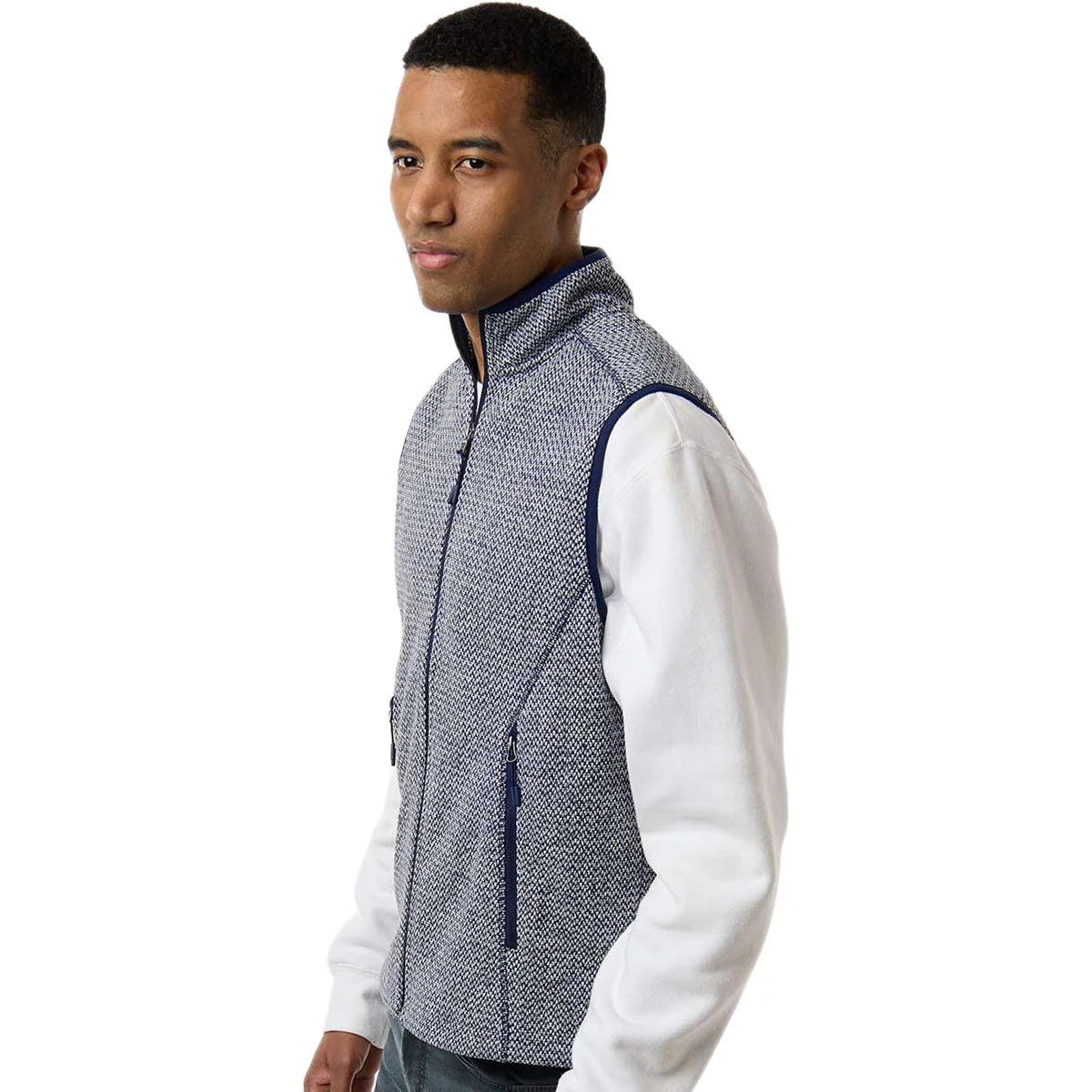 North End Men's Classic Navy/White Jasper Jacquard Fleece Vest - Image 5