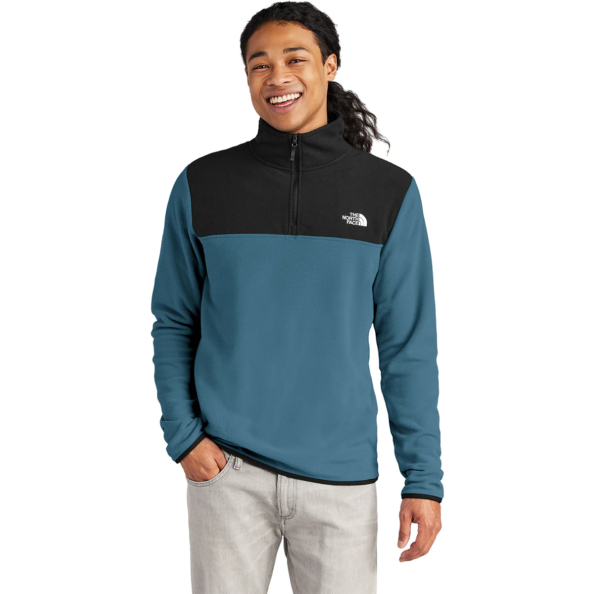 The North Face Men's Shady Blue/ TNF Black Glacier 1/4-Zip Fleece - Image 3