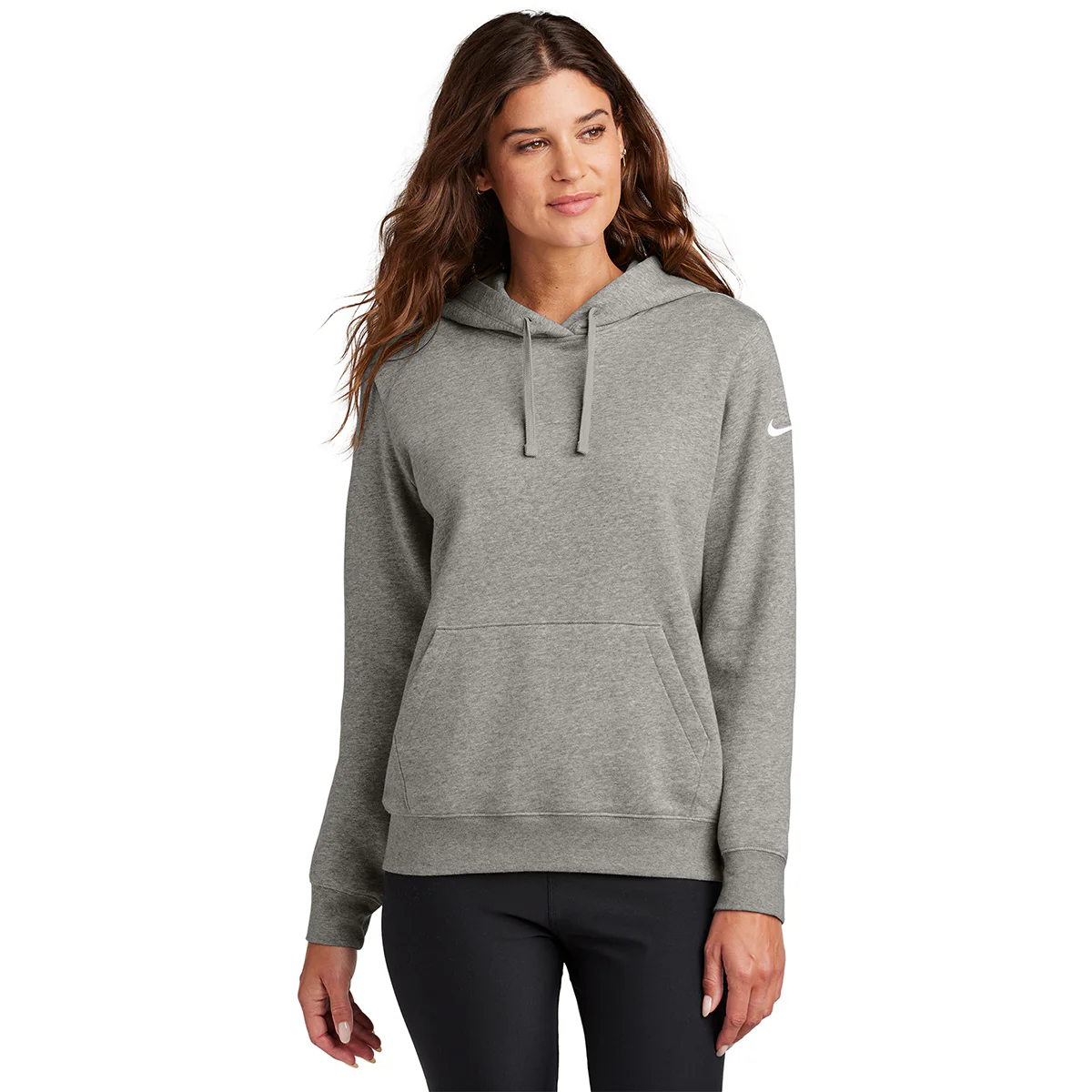 Nike Women's Dark Grey Heather Club Fleece Sleeve Swoosh Pullover Hoodie - Image 3