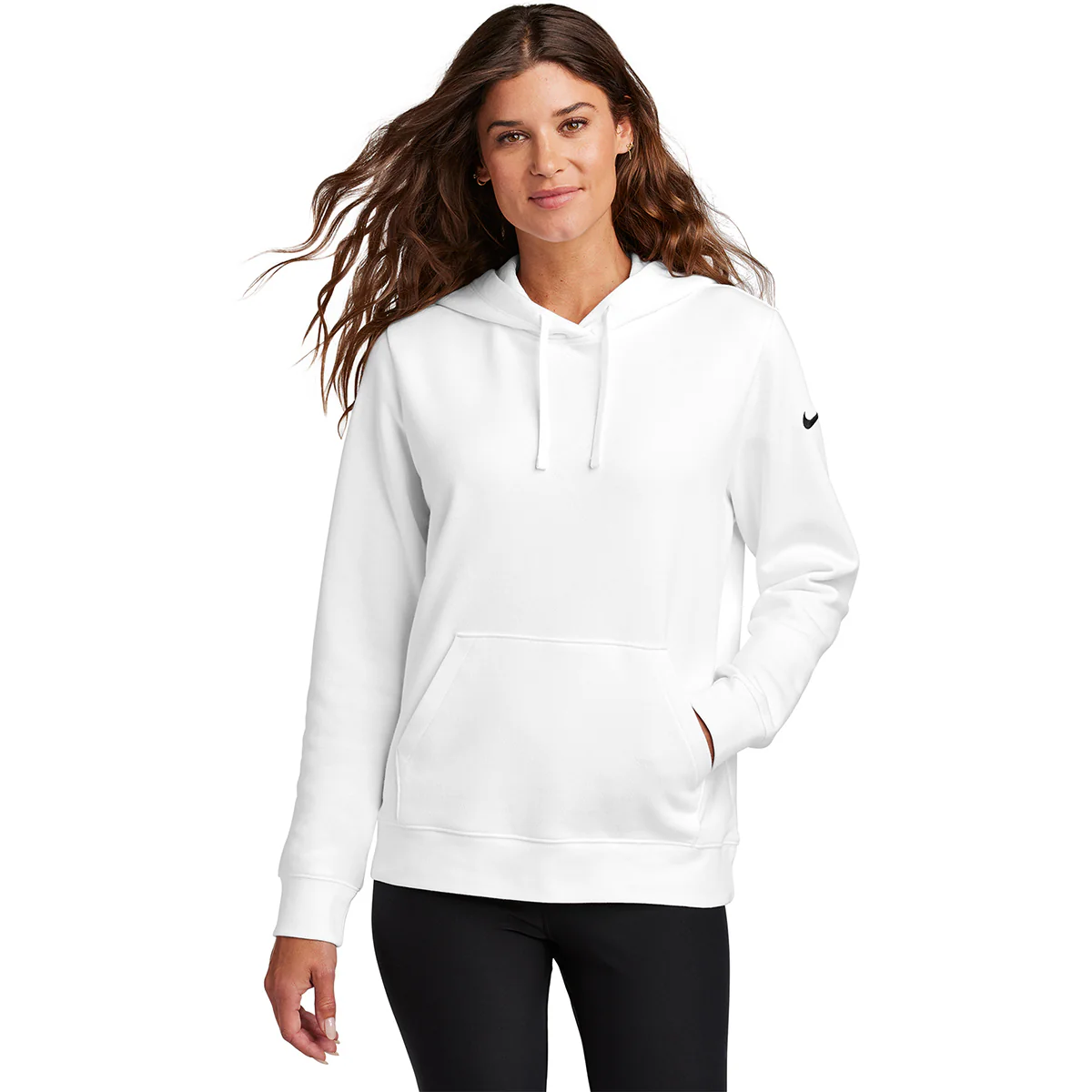 Nike Women's White Club Fleece Sleeve Swoosh Pullover Hoodie - Image 3