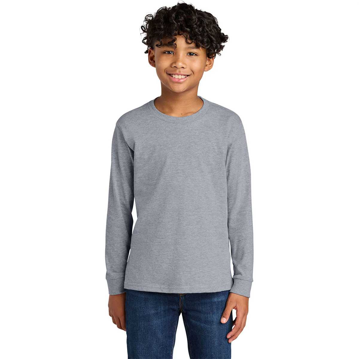 Next Level Youth Heather Gray Cotton Long Sleeve Tee - Image 3