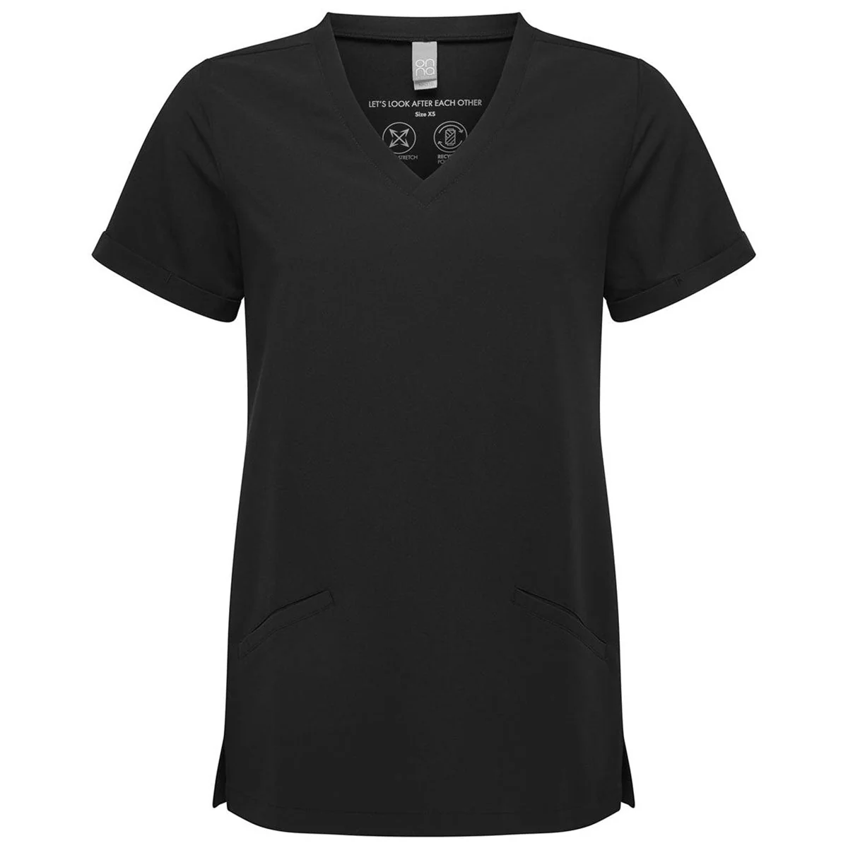 Onna Women's Black Invisible V-Neck Stretch Scrub Top