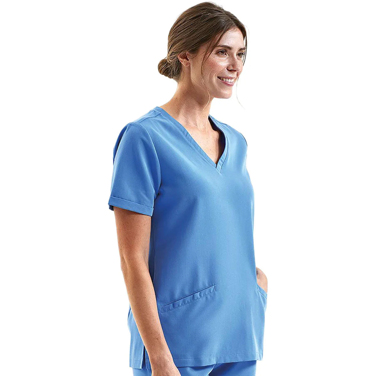 Onna Women's Ceil Blue Invisible V-Neck Stretch Scrub Top - Image 5