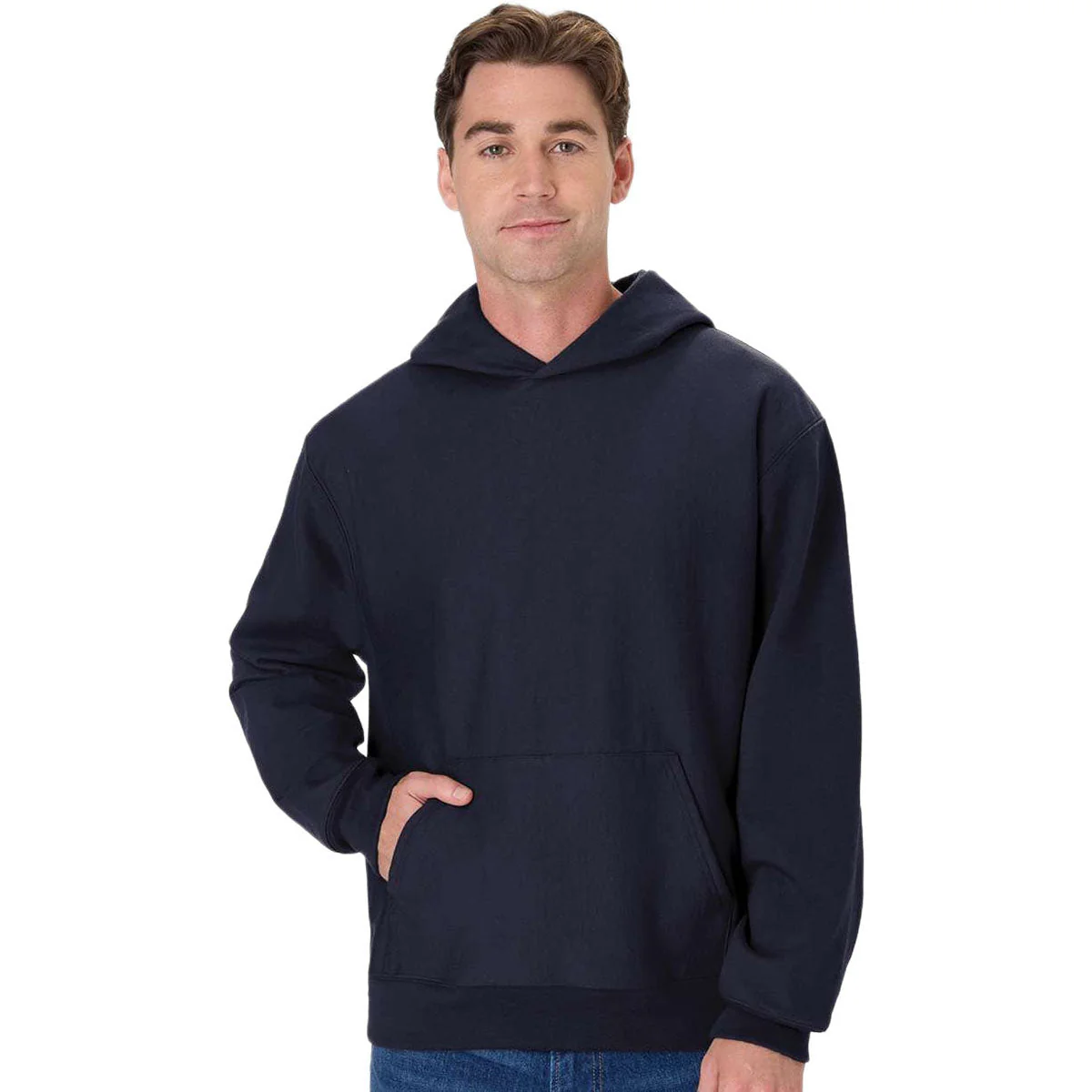Hanes Unisex Athletic Navy Beefy Sweats Premium Heavyweight Hooded Sweatshirt - Image 3