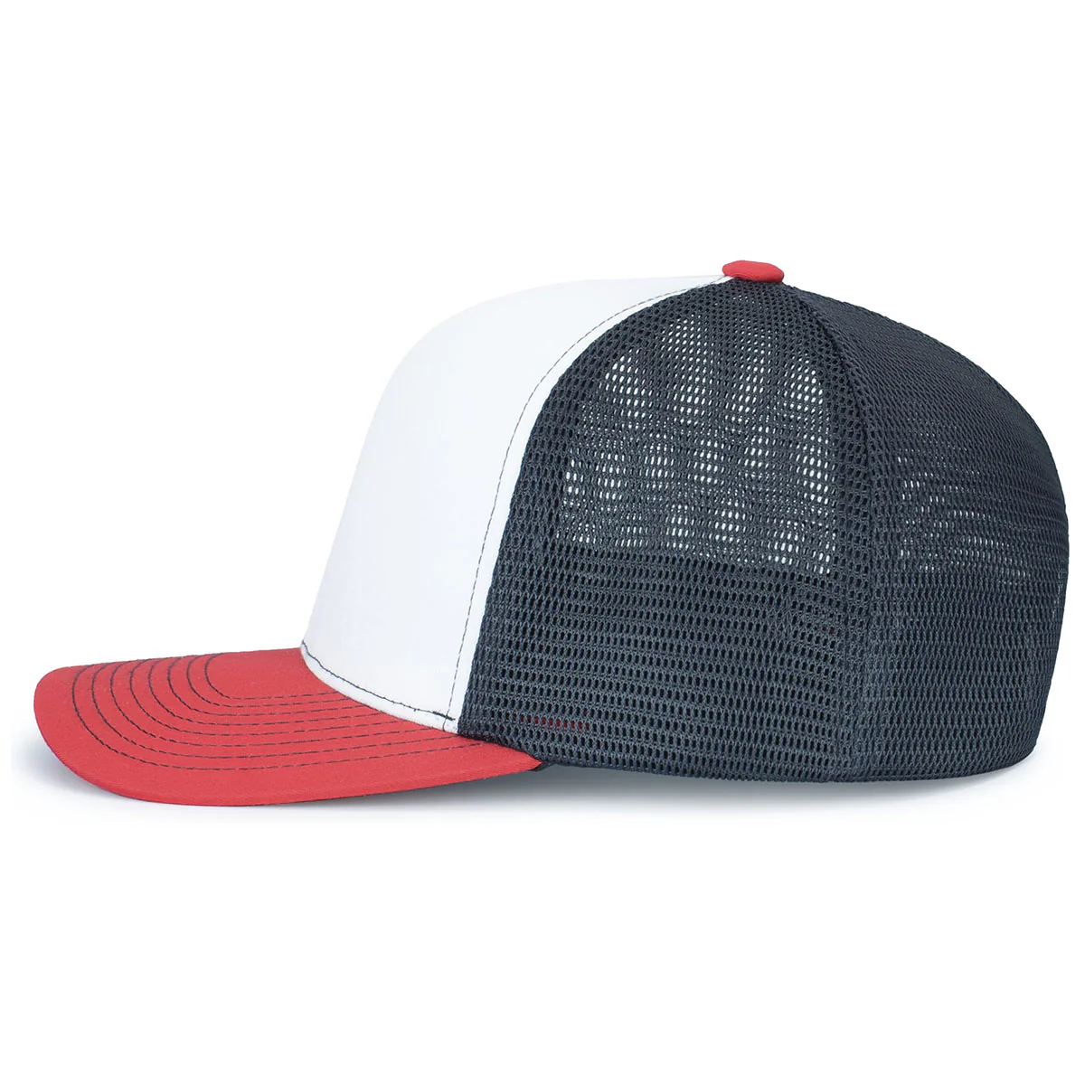 Pacific Headwear White/Navy/RedContrast Stitch Trucker Pacflex Snapback Cap - Image 4