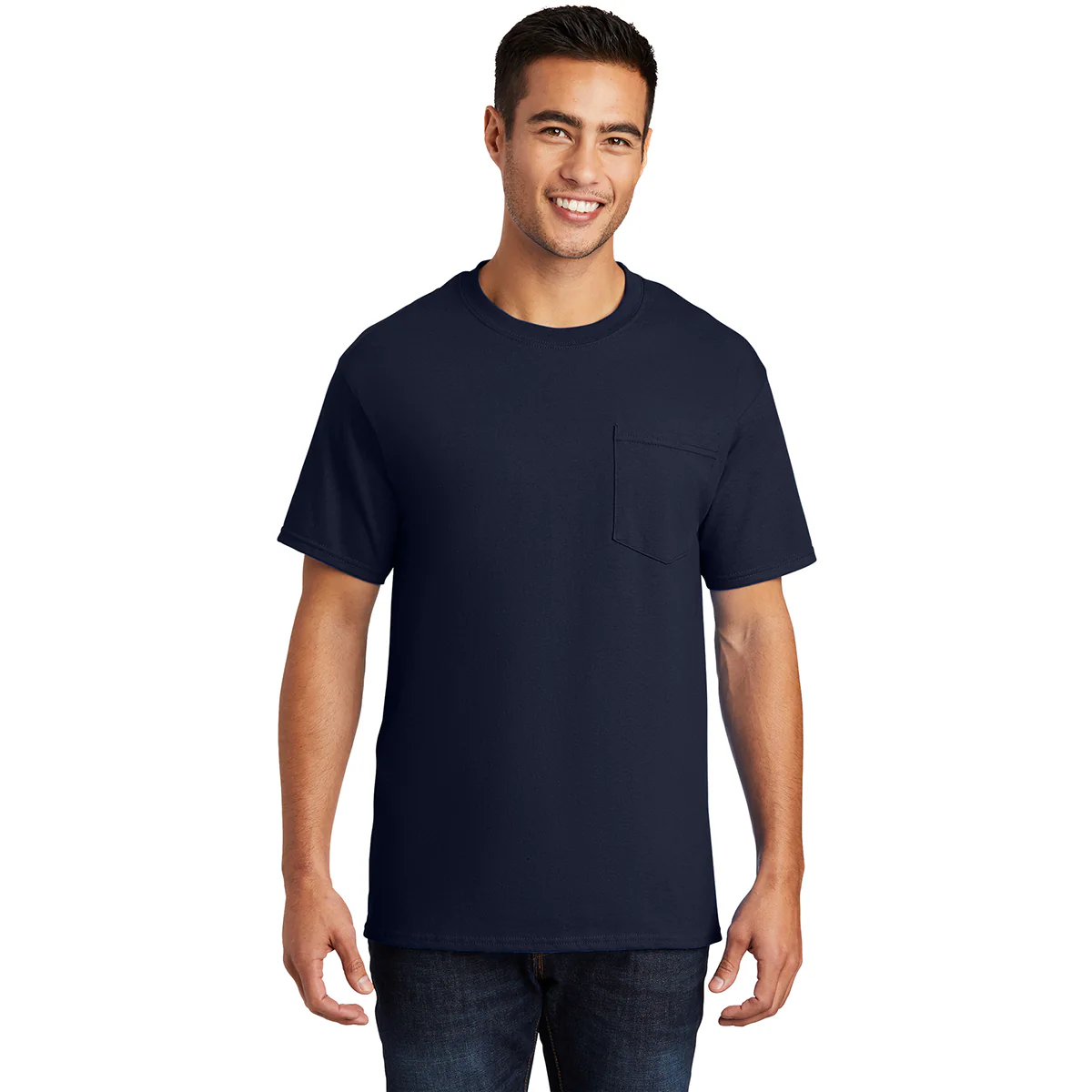 Port & Company Men's Deep Navy Essential Pocket Tee - Image 3