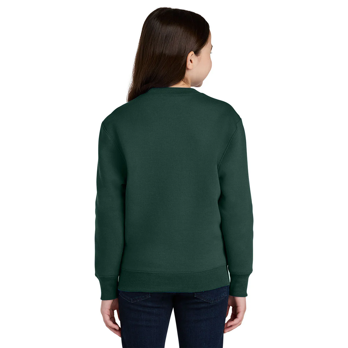 Port & Company Youth Dark Green Core Fleece Crewneck Pocket Sweatshirt - Image 4