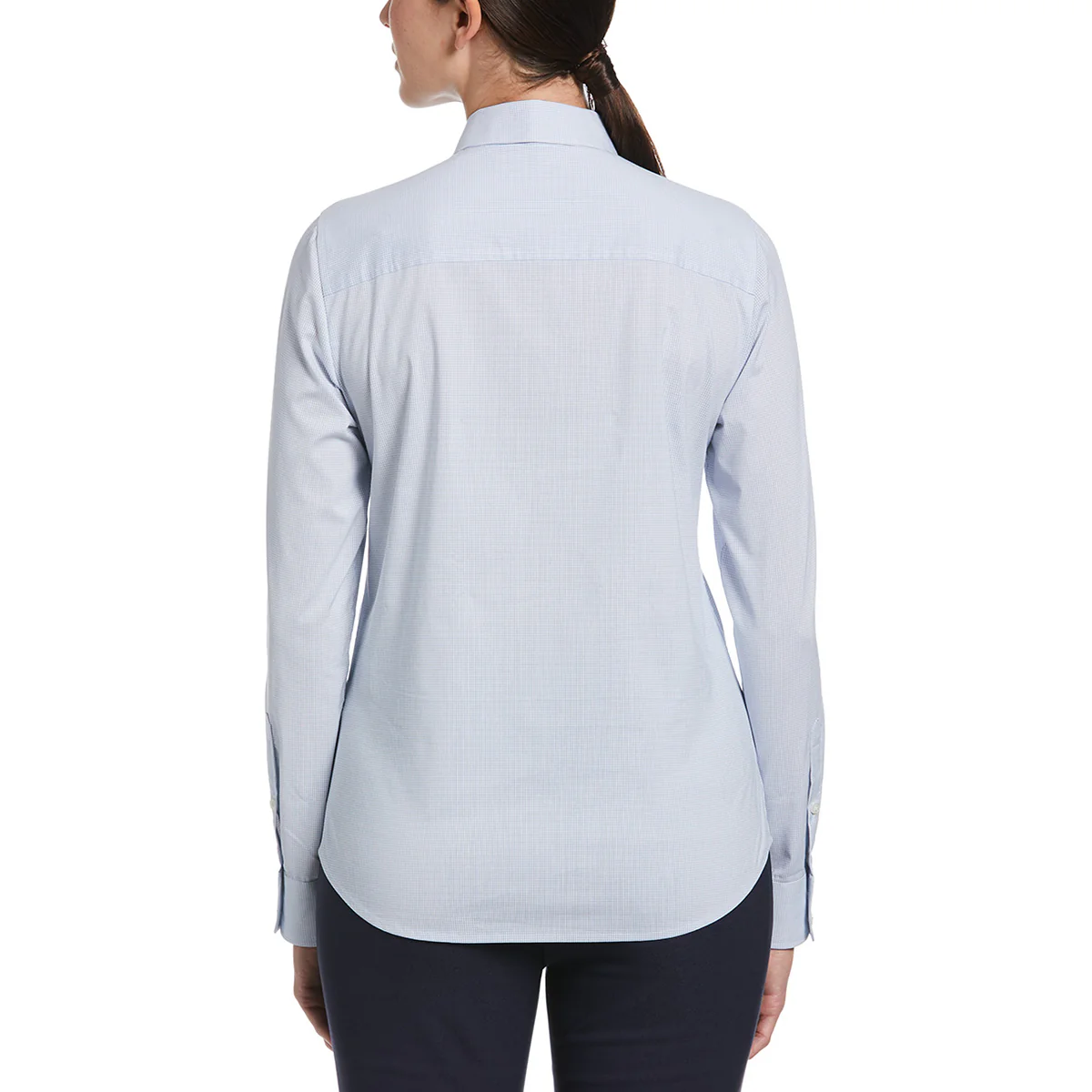 Perry Ellis Women's Provence Blue/White Mini Grid Woven Shirt - Image 5