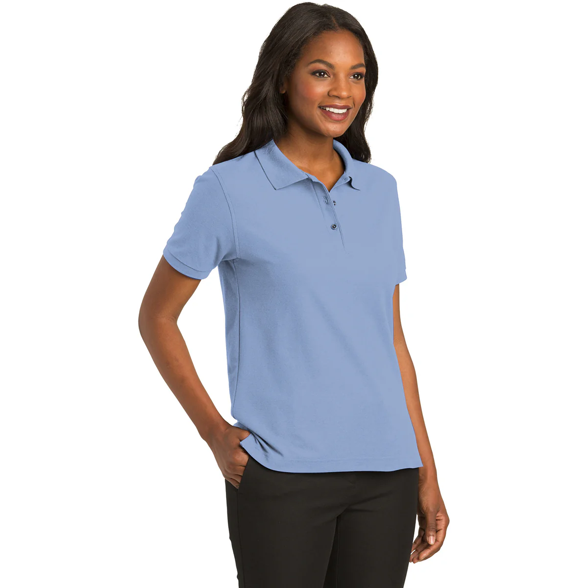 Port Authority Women's Light Blue Silk Touch Polo - Image 5