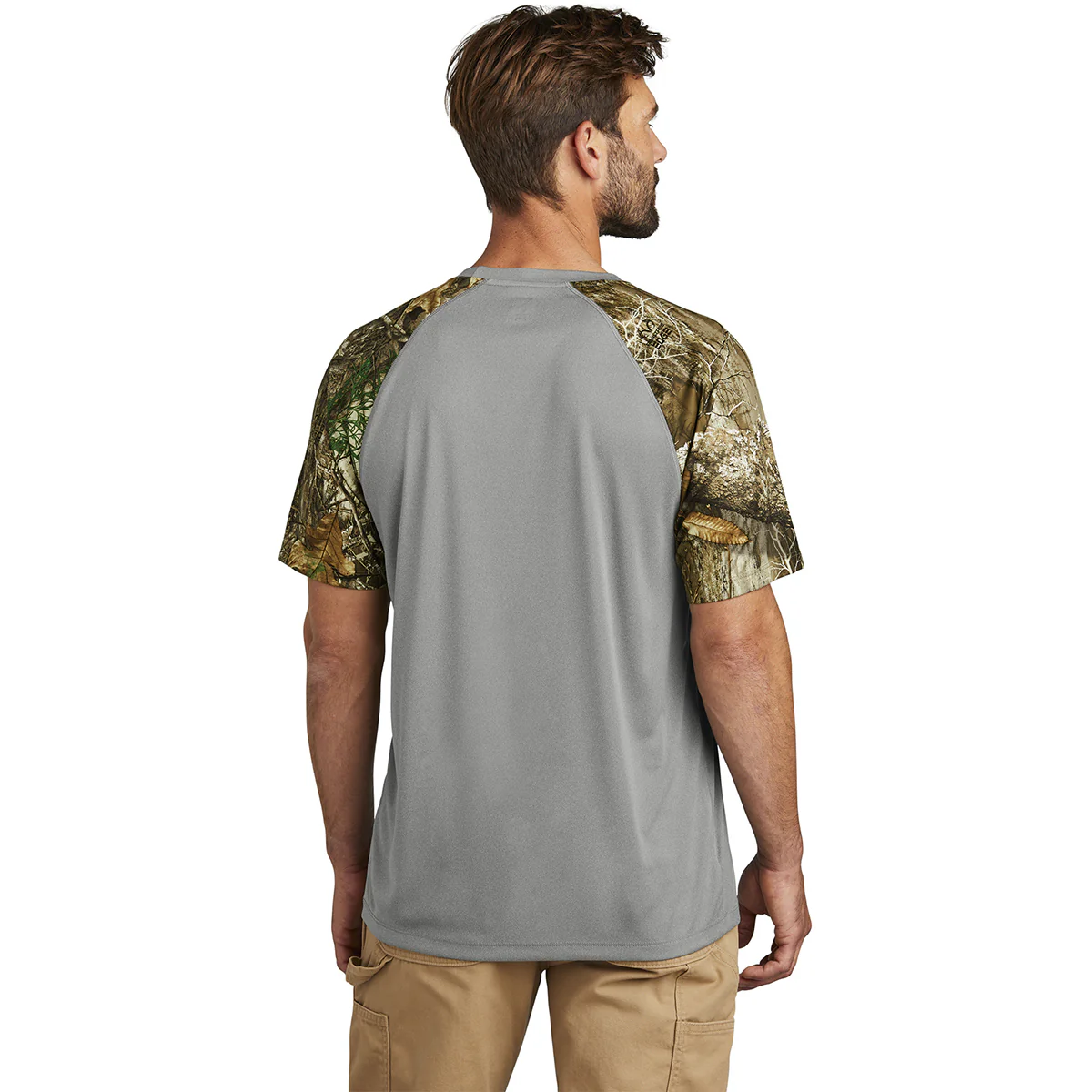 Russell Outdoors Men's Grey Concrete Heather/ Realtree Edge Realtree Colorblock Performance Tee - Image 4