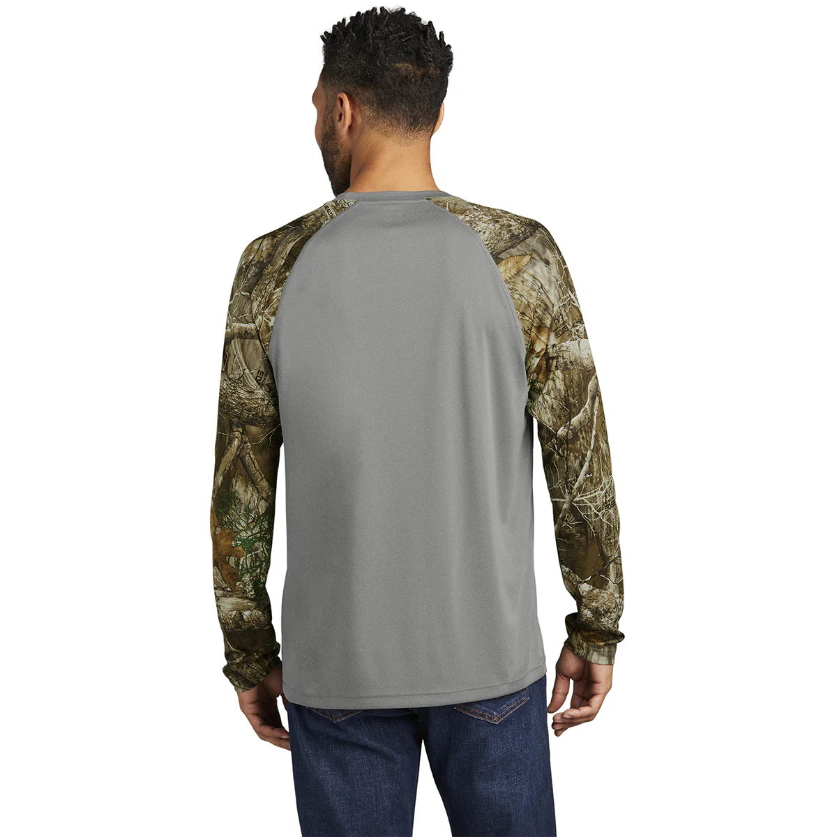 Russell Outdoors Men's Grey Concrete Heather/ Realtree Edge Realtree Colorblock Performance Long Sleeve Tee - Image 4