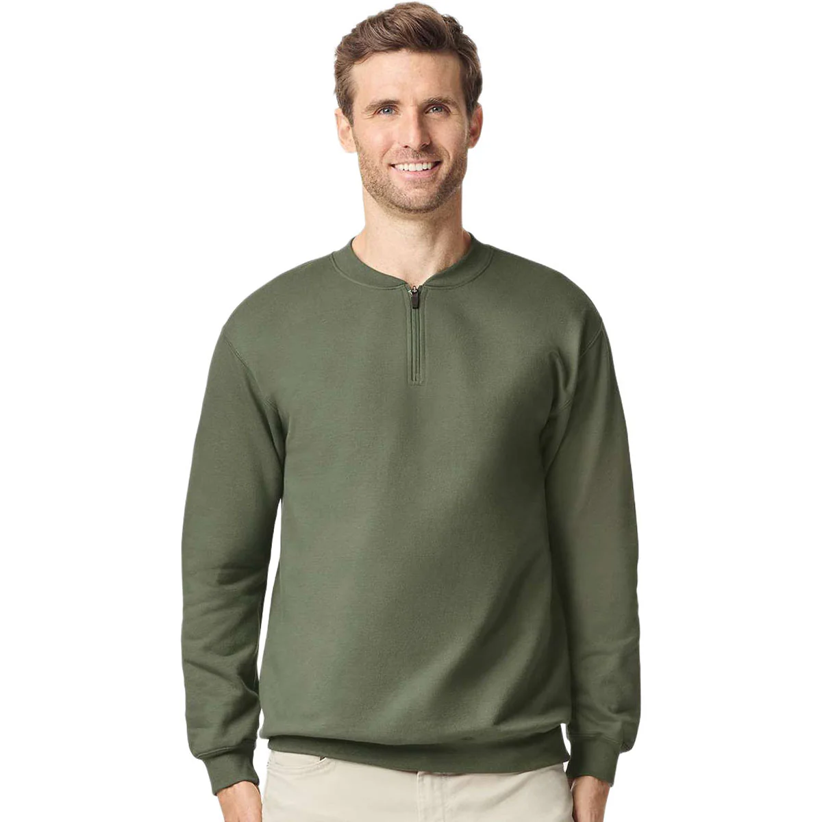 Gildan Unisex Military Green Midweight 1/4 Zip Sweatshirt - Image 3