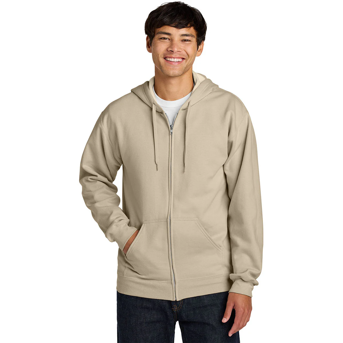 Gildan Men's Sand Softstyle Midweight Fleece Full-Zip Hooded Sweatshirt - Image 3
