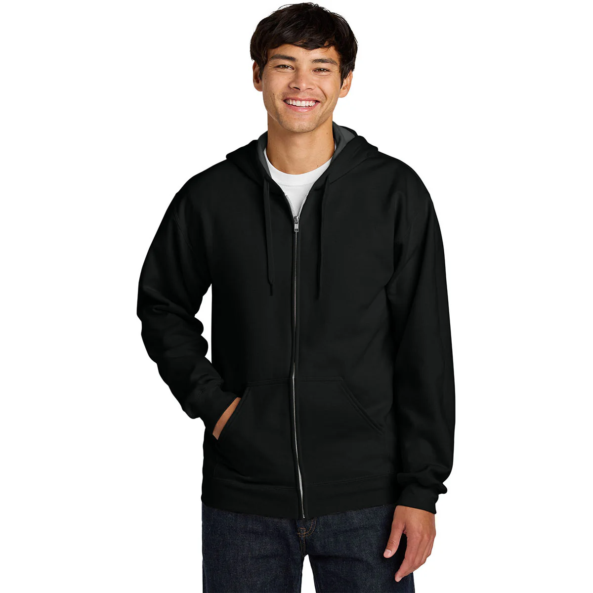 Gildan Men's Black Softstyle Midweight Fleece Full-Zip Hooded Sweatshirt - Image 3