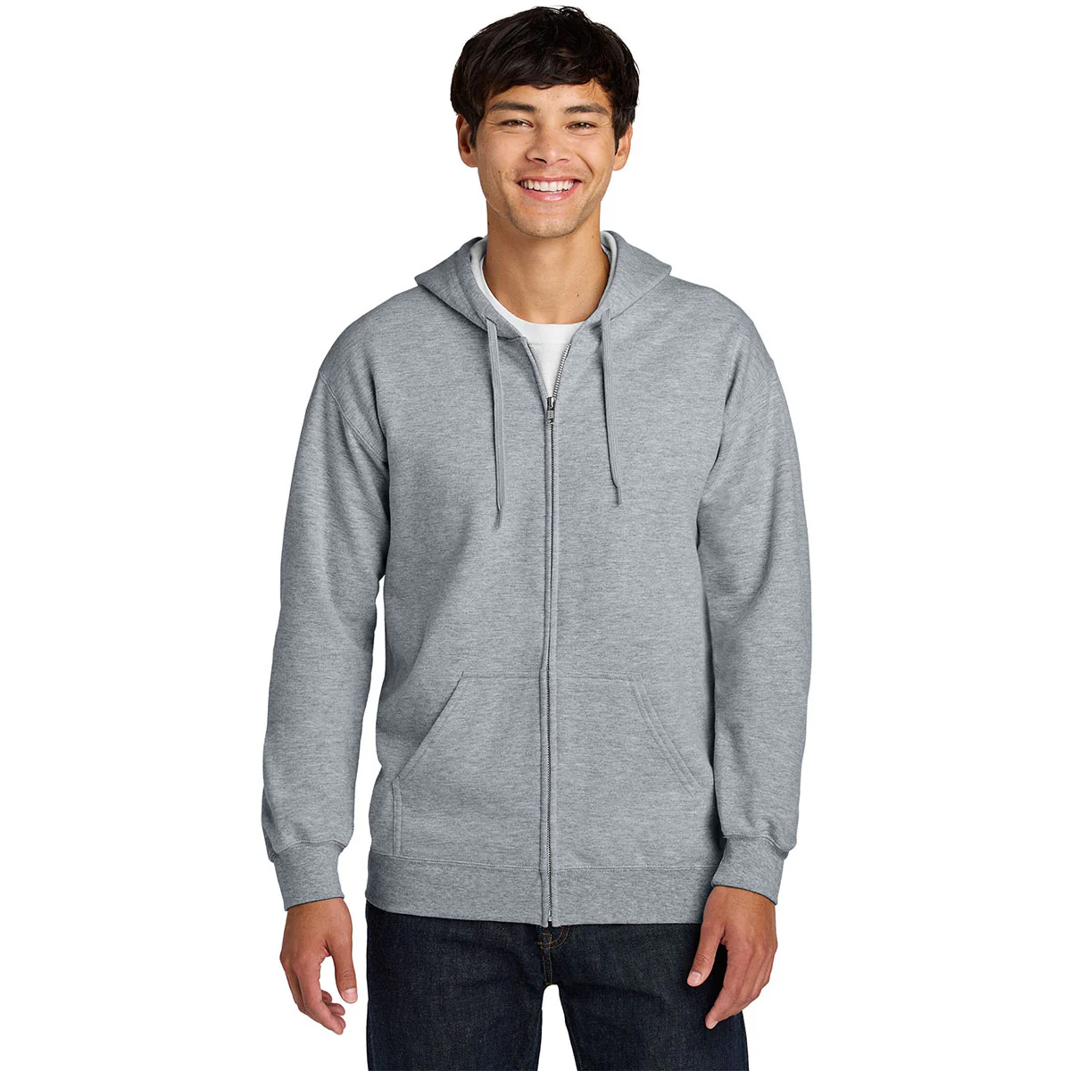 Gildan Men's Ring Spun Sport Grey Softstyle Midweight Fleece Full-Zip Hooded Sweatshirt - Image 3
