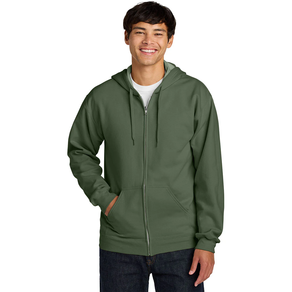Gildan Men's Military Green Softstyle Midweight Fleece Full-Zip Hooded Sweatshirt - Image 3