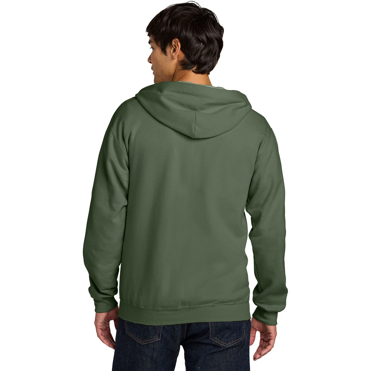 Gildan Men's Military Green Softstyle Midweight Fleece Full-Zip Hooded Sweatshirt - Image 4
