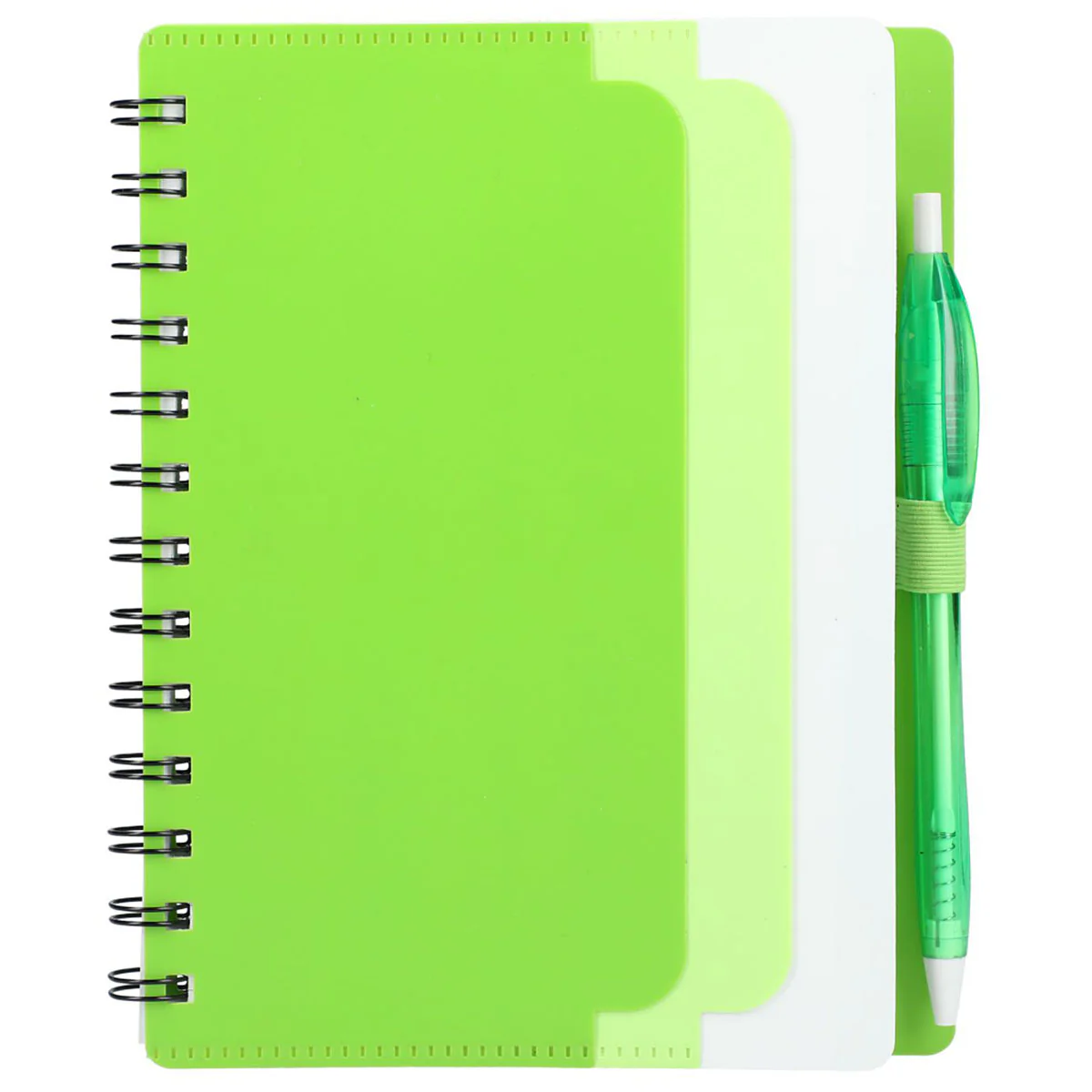 Bullet Lime Recycled Dual Pocket Spiral Notebook W/ Pen - Image 2