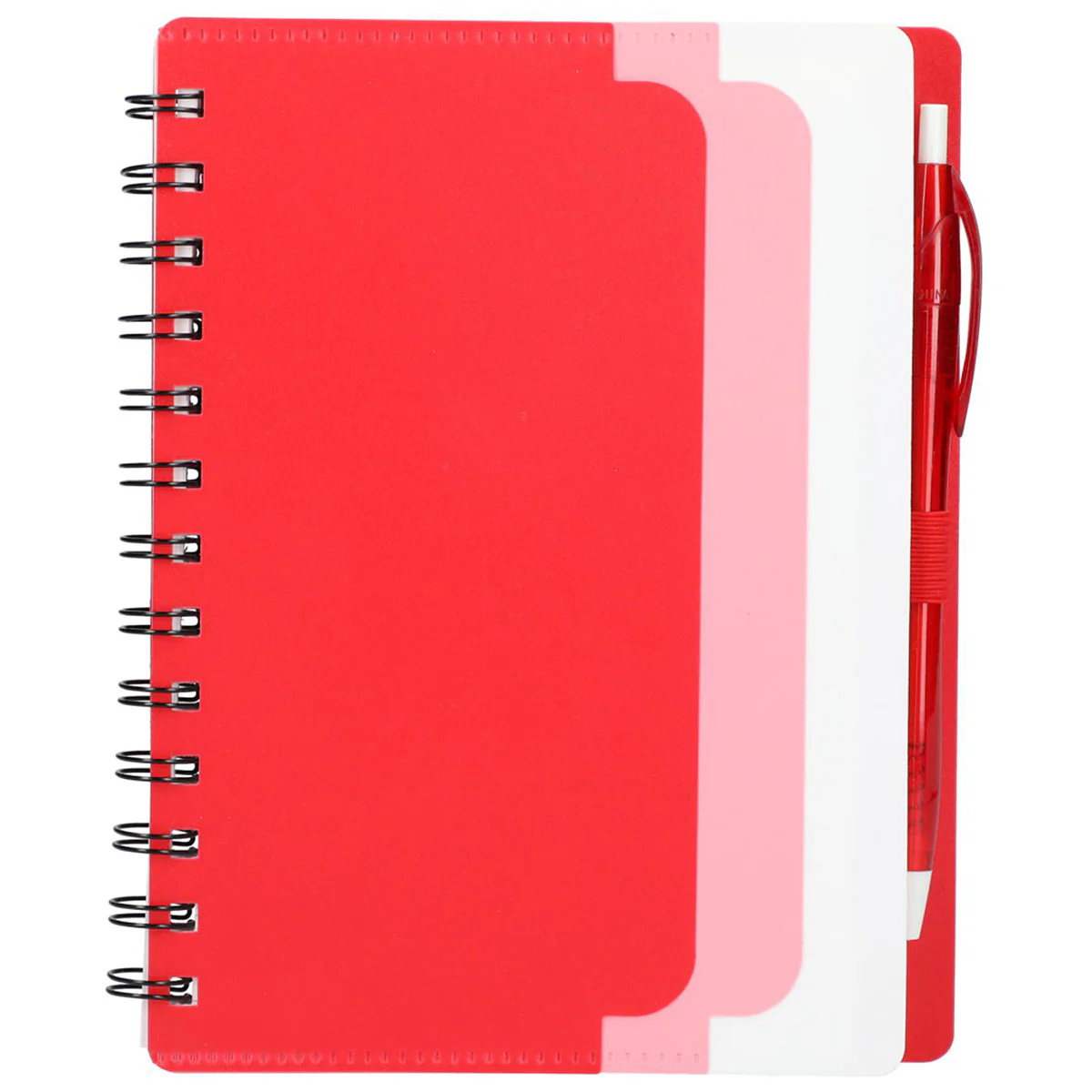 Bullet Red Recycled Dual Pocket Spiral Notebook W/ Pen - Image 2