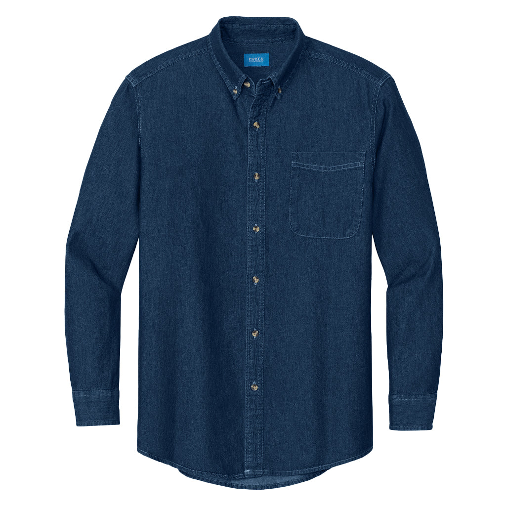 Port & Company Men's Ink Blue Long Sleeve Denim Shirt
