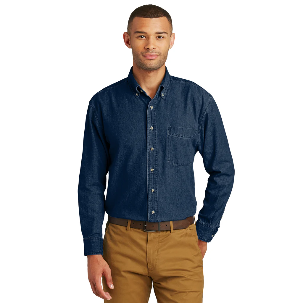 Port & Company Men's Ink Blue Long Sleeve Denim Shirt - Image 3