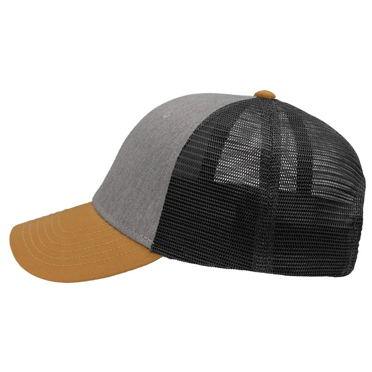 Sportsman Heather Grey/Charcoal/Vegas Gold Lo-Pro Mesh Back Trucker Fit Cap - Image 3