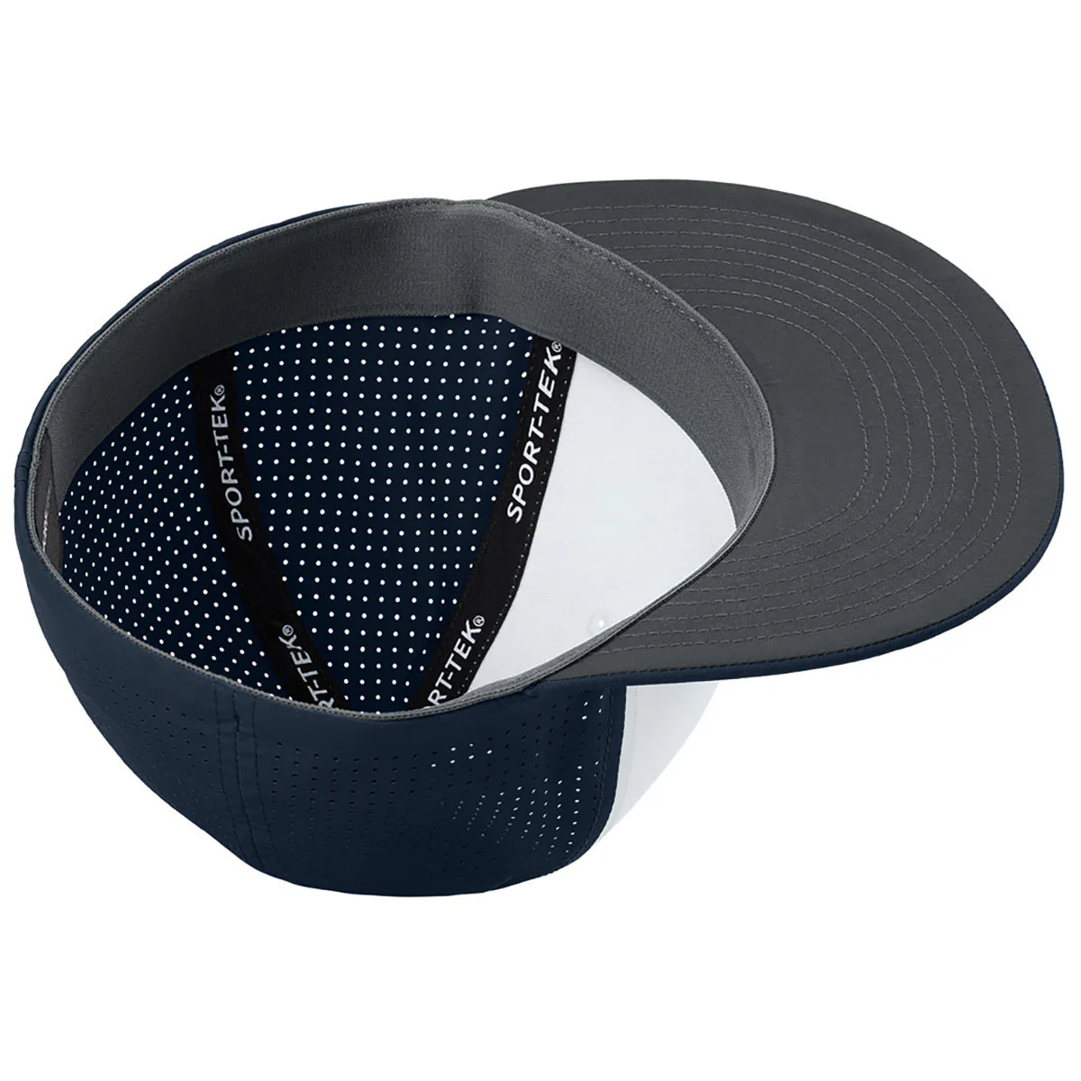 Sport-Tek White/True Navy/True Navy Pro-Cut Stretch-Tek Cap - Image 5