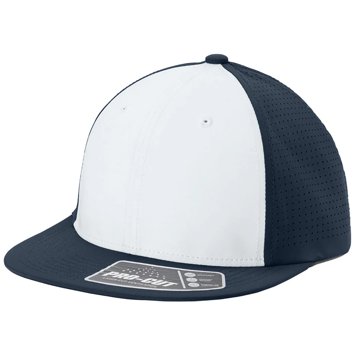 Sport-Tek White/True Navy/True Navy Pro-Cut Stretch-Tek Cap - Image 6