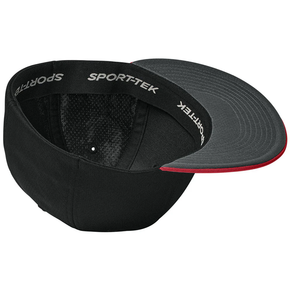 Sport-Tek Black/Deep Red/Black Impact Mesh Stretch-Tek Cap - Image 4