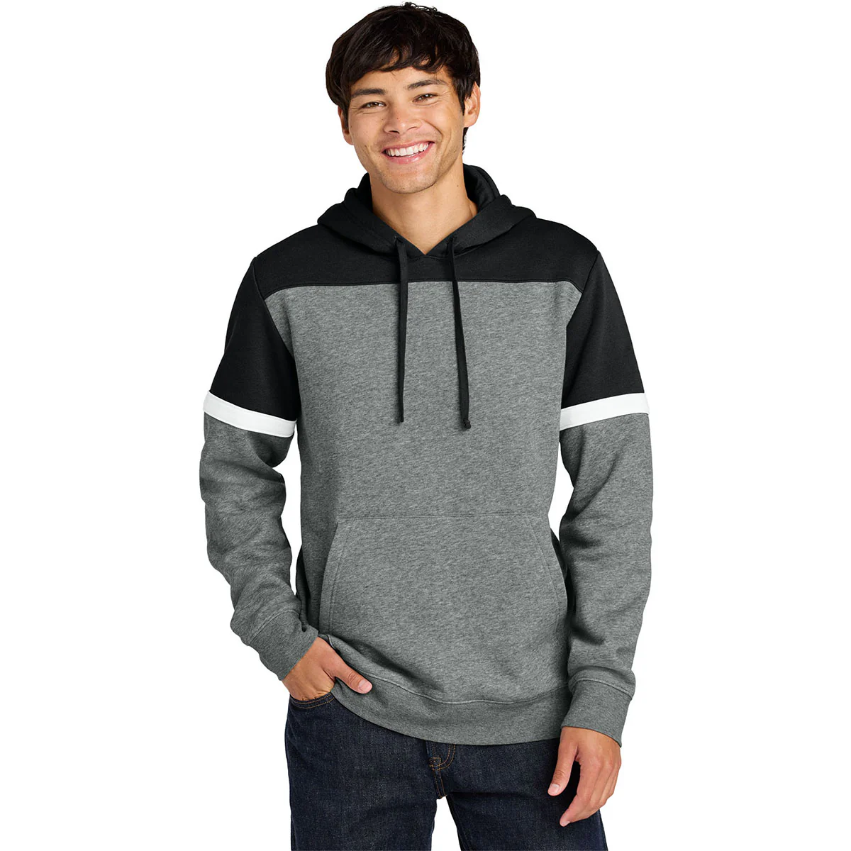 Sport-Tek Men's Black/Vintage Heather Drive Fleece Colorblock Hoodie - Image 3