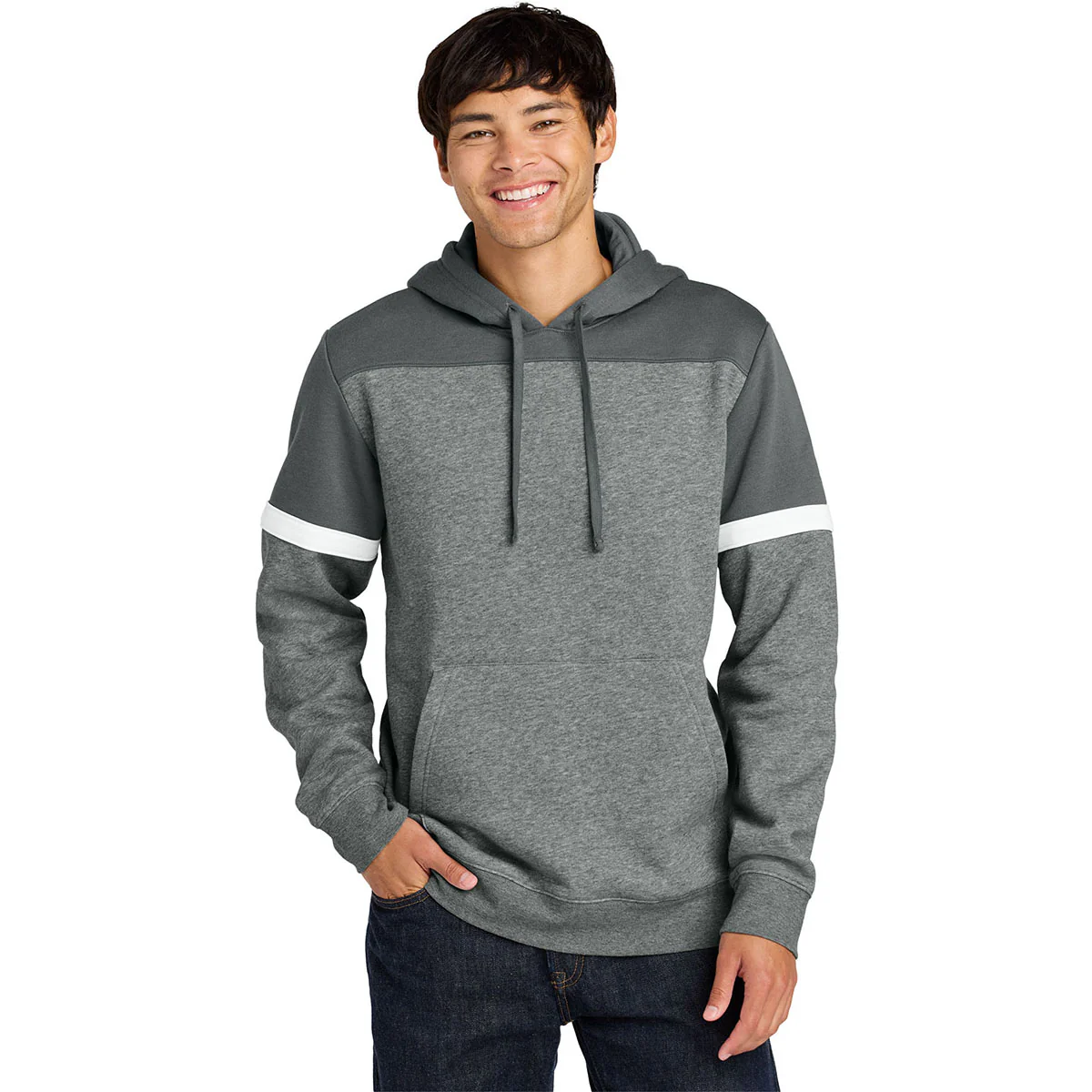 Sport-Tek Men's Dark Smoke Grey/Vintage Heather Drive Fleece Colorblock Hoodie - Image 3