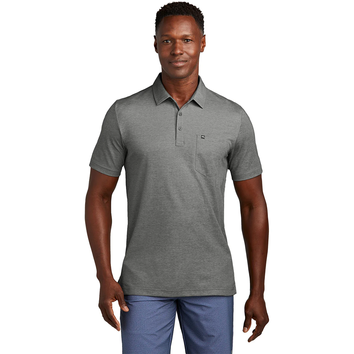 TravisMathew Men's Quiet Shade Grey Heather Oceanside Heather Pocket Polo - Image 3