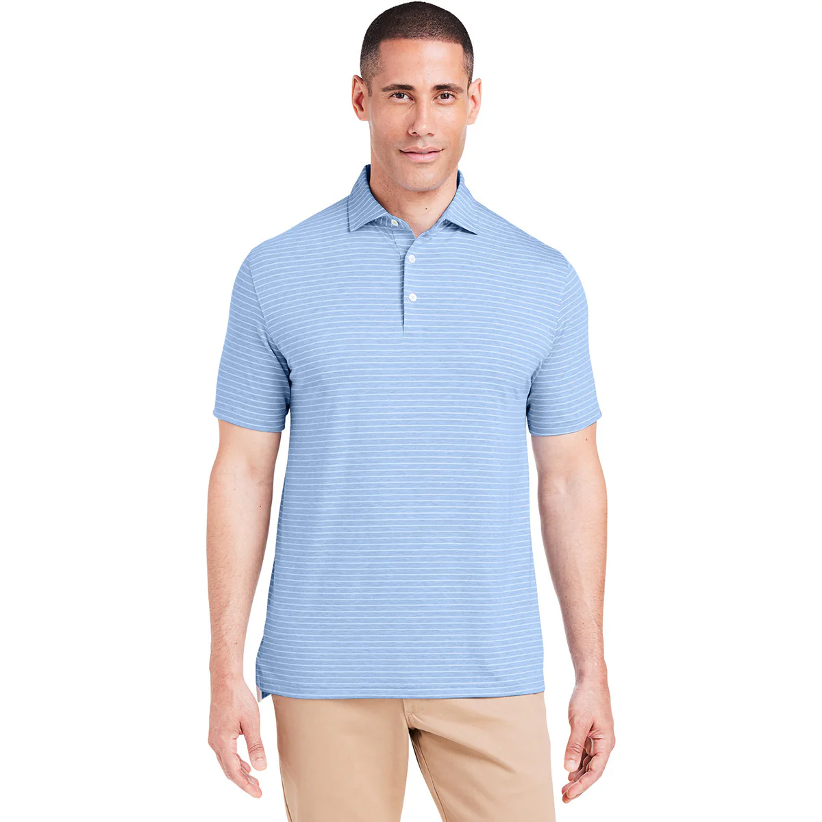 tasc Men's Polar Heather/White Cloud Lightweight Polo Brookline Stripe - Image 4