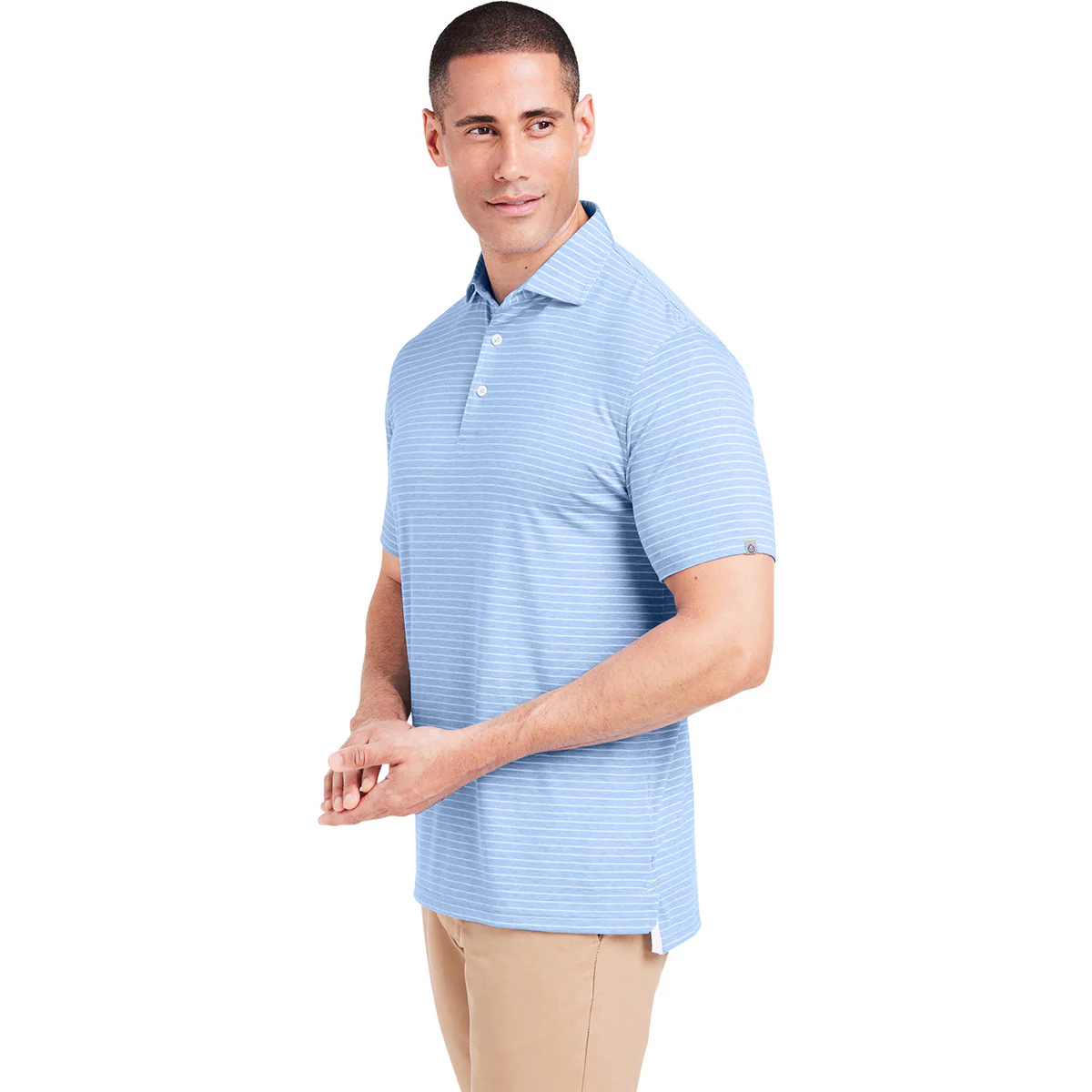 tasc Men's Polar Heather/White Cloud Lightweight Polo Brookline Stripe - Image 6