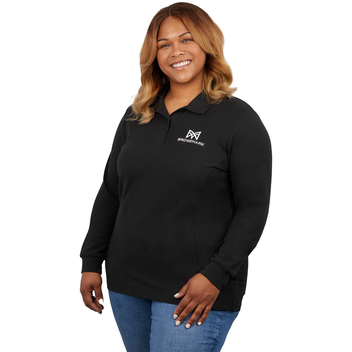 Elevate Women's Black Palo Long Sleeve 100% Cotton Pique Polo - Image 2